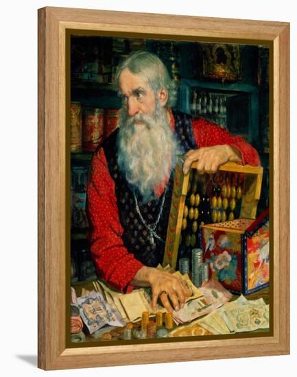 Le Marchand (Vieil Homme Avec De L'argent Et Un Boulier). Peinture De Boris Michaylovich Kustodiev-Boris Mikhailovich Kustodiev-Framed Premier Image Canvas