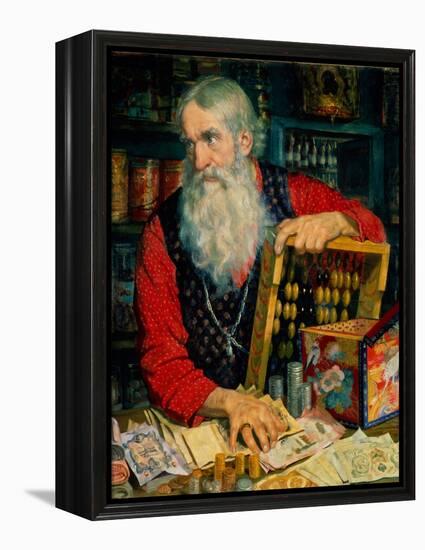 Le Marchand (Vieil Homme Avec De L'argent Et Un Boulier). Peinture De Boris Michaylovich Kustodiev-Boris Mikhailovich Kustodiev-Framed Premier Image Canvas