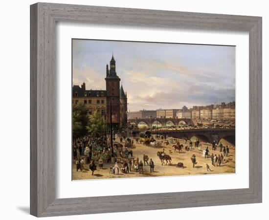 Le Marché aux fleurs, la Tour de l'Horloge, le Pont au Change et le Pont-Neuf-Giuseppe Canella-Framed Giclee Print