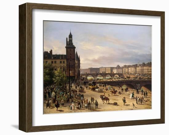 Le Marché aux fleurs, la Tour de l'Horloge, le Pont au Change et le Pont-Neuf-Giuseppe Canella-Framed Giclee Print