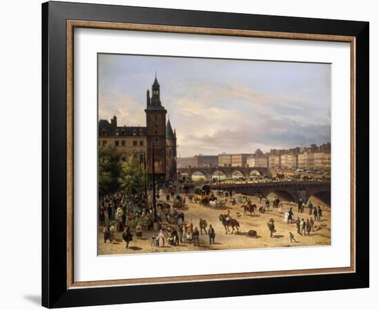 Le Marché aux fleurs, la Tour de l'Horloge, le Pont au Change et le Pont-Neuf-Giuseppe Canella-Framed Giclee Print