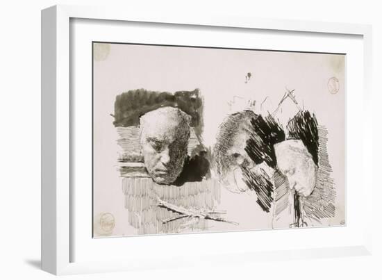 Le masque de Beethoven sur une table devant des livres-Mariano Fortuny y Marsal-Framed Giclee Print