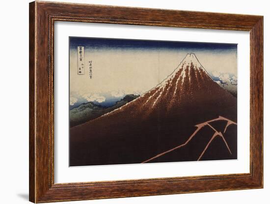 Le Mont Fuji sous l'orage avec des éclairs-Katsushika Hokusai-Framed Giclee Print
