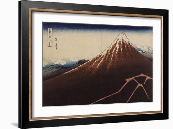 Le Mont Fuji sous l'orage avec des éclairs-Katsushika Hokusai-Framed Giclee Print