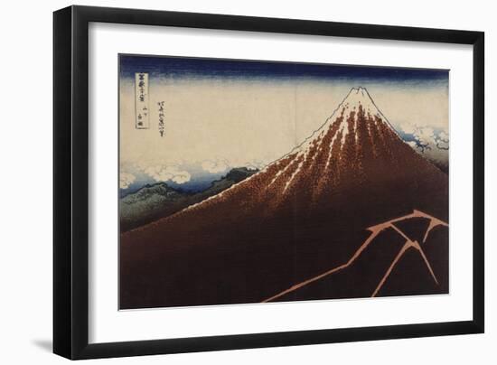 Le Mont Fuji sous l'orage avec des éclairs-Katsushika Hokusai-Framed Giclee Print