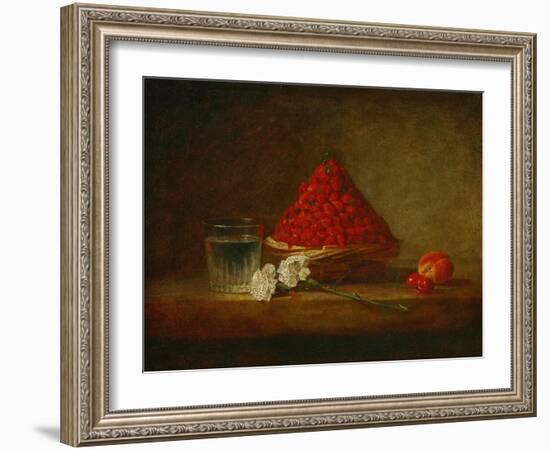 Le panier de fraises des bois - a basket of wild strawberries. Canvas,38 x 46 cm.-Jean-Baptiste-Simeon Chardin-Framed Giclee Print