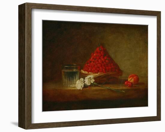 Le panier de fraises des bois - a basket of wild strawberries. Canvas,38 x 46 cm.-Jean-Baptiste-Simeon Chardin-Framed Giclee Print