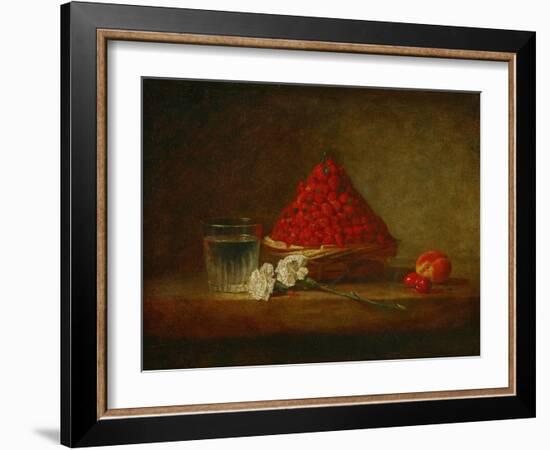 Le panier de fraises des bois - a basket of wild strawberries. Canvas,38 x 46 cm.-Jean-Baptiste-Simeon Chardin-Framed Giclee Print