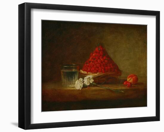 Le panier de fraises des bois - a basket of wild strawberries. Canvas,38 x 46 cm.-Jean-Baptiste-Simeon Chardin-Framed Giclee Print