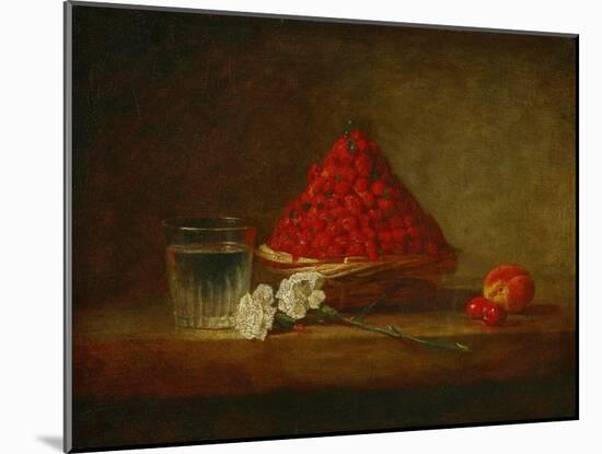Le panier de fraises des bois - a basket of wild strawberries. Canvas,38 x 46 cm.-Jean-Baptiste-Simeon Chardin-Mounted Giclee Print