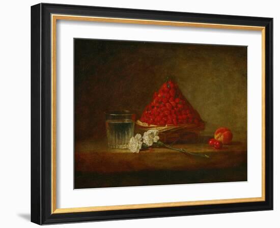 Le panier de fraises des bois - a basket of wild strawberries. Canvas,38 x 46 cm.-Jean-Baptiste-Simeon Chardin-Framed Giclee Print