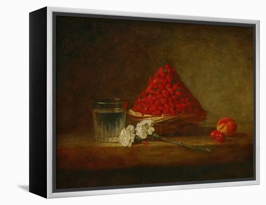 Le panier de fraises des bois - a basket of wild strawberries. Canvas,38 x 46 cm.-Jean-Baptiste-Simeon Chardin-Framed Premier Image Canvas