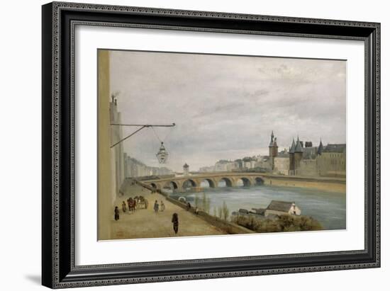 Le Pont-au-Change vu du quai de Gesvres-Jean-Baptiste-Camille Corot-Framed Giclee Print
