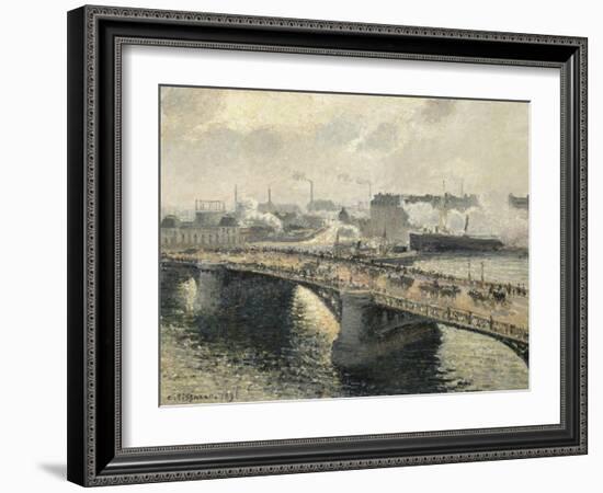 Le Pont Boïeldieu à Rouen, soleil couchant, temps brumeux-Camille Pissarro-Framed Giclee Print