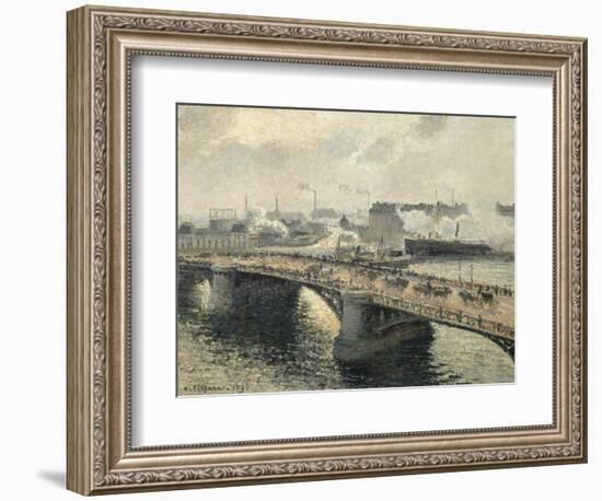 Le Pont Boïeldieu à Rouen, soleil couchant, temps brumeux-Camille Pissarro-Framed Giclee Print