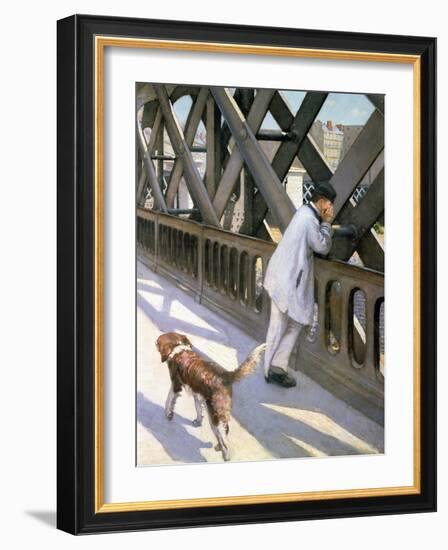 Le Pont de L'Europe: Detail of a Resting Man and a Dog, 1876-Gustave Caillebotte-Framed Giclee Print