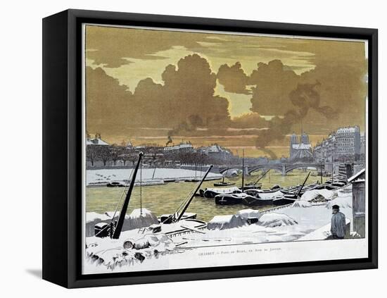 Le Pont De Sully, in Paris Covered Snow, One Evening of January 1886 - by Grasset-Eugene Grasset-Framed Premier Image Canvas