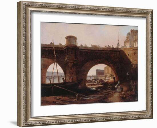 Le Pont Neuf, vu de la berge de la rive droite, vers 1830-null-Framed Giclee Print