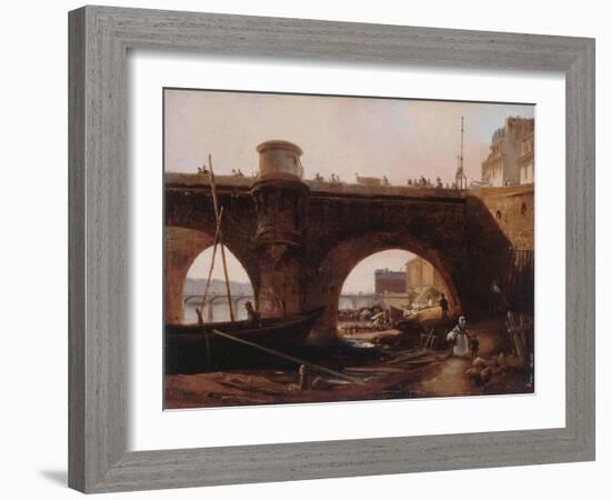 Le Pont Neuf, vu de la berge de la rive droite, vers 1830-null-Framed Giclee Print