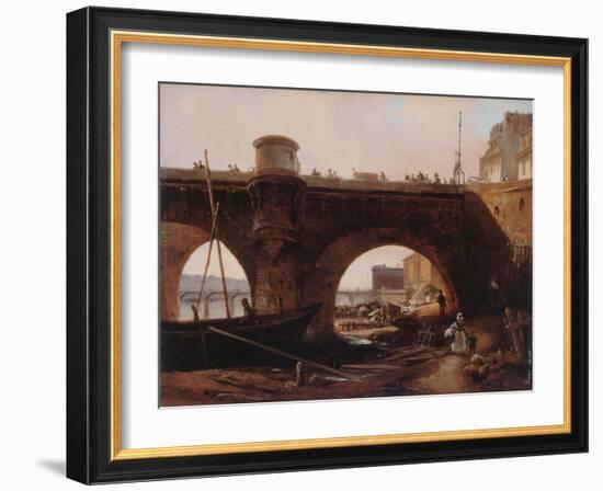 Le Pont Neuf, vu de la berge de la rive droite, vers 1830-null-Framed Giclee Print