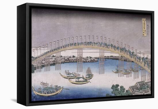 Le pont Tenma dans la province de Settsu-Katsushika Hokusai-Framed Premier Image Canvas