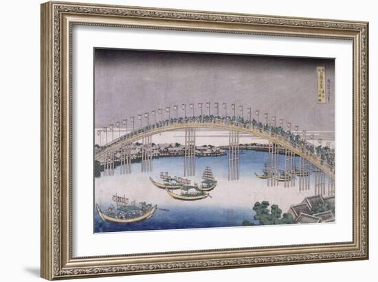 Le pont Tenma dans la province de Settsu-Katsushika Hokusai-Framed Giclee Print