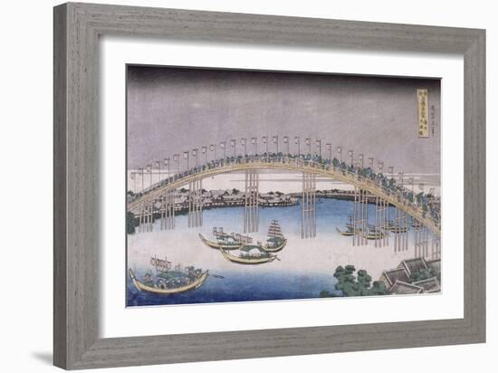 Le pont Tenma dans la province de Settsu-Katsushika Hokusai-Framed Giclee Print