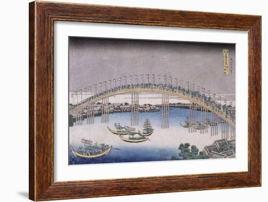 Le pont Tenma dans la province de Settsu-Katsushika Hokusai-Framed Giclee Print