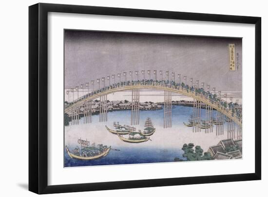 Le pont Tenma dans la province de Settsu-Katsushika Hokusai-Framed Giclee Print