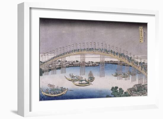 Le pont Tenma dans la province de Settsu-Katsushika Hokusai-Framed Giclee Print