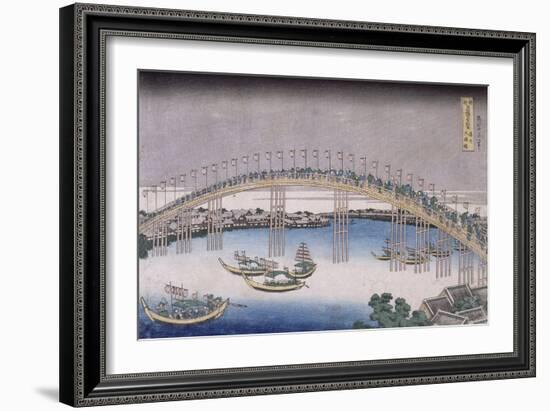 Le pont Tenma dans la province de Settsu-Katsushika Hokusai-Framed Giclee Print