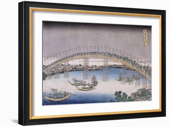 Le pont Tenma dans la province de Settsu-Katsushika Hokusai-Framed Giclee Print