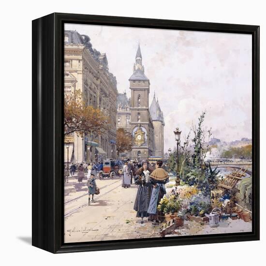 Le Quai Aux Fleurs and Hotel-Eugene Galien-Laloue-Framed Premier Image Canvas