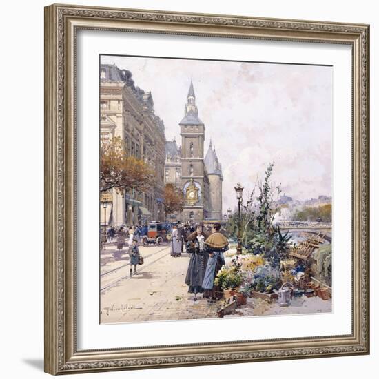 Le Quai Aux Fleurs and Hotel-Eugene Galien-Laloue-Framed Giclee Print