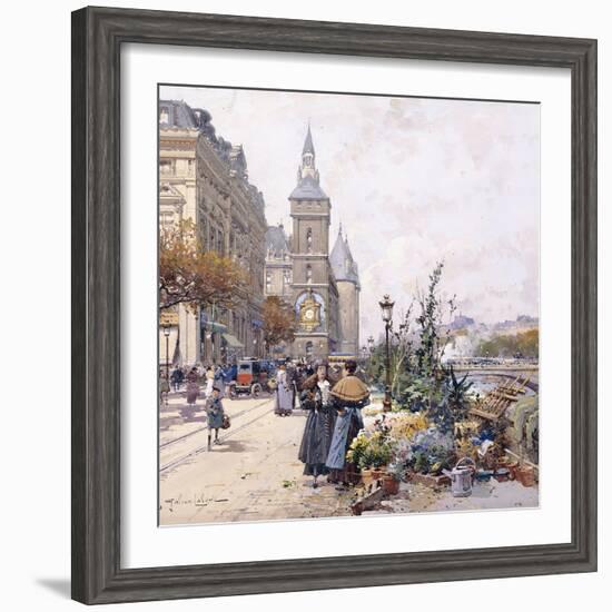 Le Quai Aux Fleurs and Hotel-Eugene Galien-Laloue-Framed Giclee Print