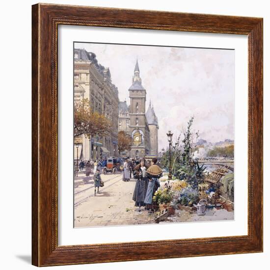 Le Quai Aux Fleurs and Hotel-Eugene Galien-Laloue-Framed Giclee Print