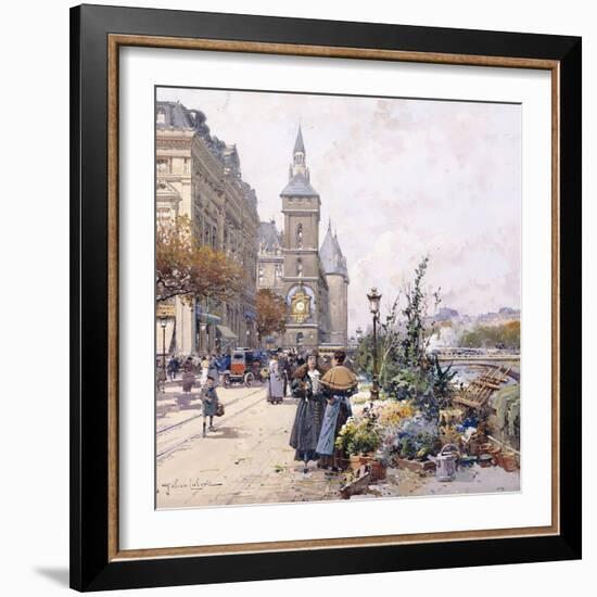 Le Quai Aux Fleurs and Hotel-Eugene Galien-Laloue-Framed Giclee Print