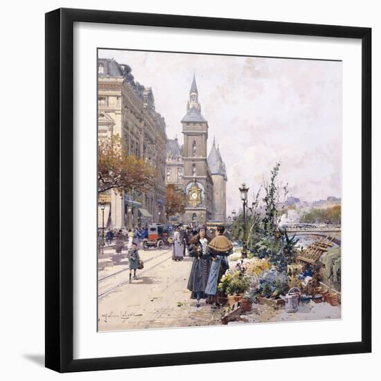 Le Quai Aux Fleurs and Hotel-Eugene Galien-Laloue-Framed Giclee Print