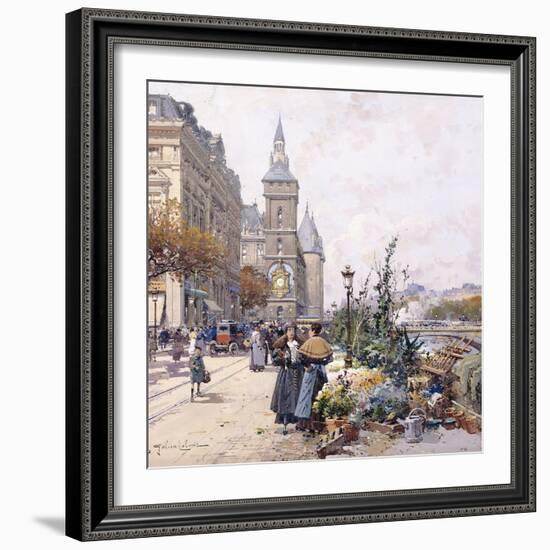 Le Quai Aux Fleurs and Hotel-Eugene Galien-Laloue-Framed Giclee Print