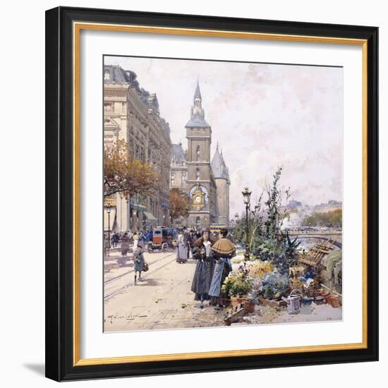 Le Quai Aux Fleurs and Hotel-Eugene Galien-Laloue-Framed Giclee Print