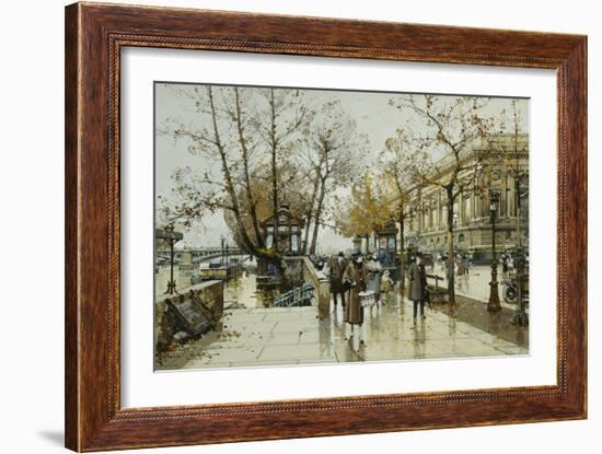 Le Quai De Louvre, Paris-Eugene Galien-Laloue-Framed Giclee Print