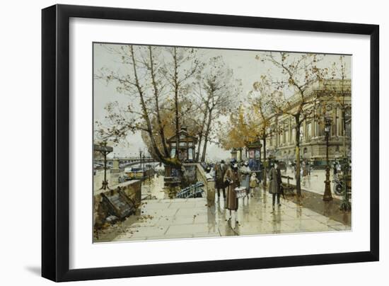 Le Quai De Louvre, Paris-Eugene Galien-Laloue-Framed Giclee Print