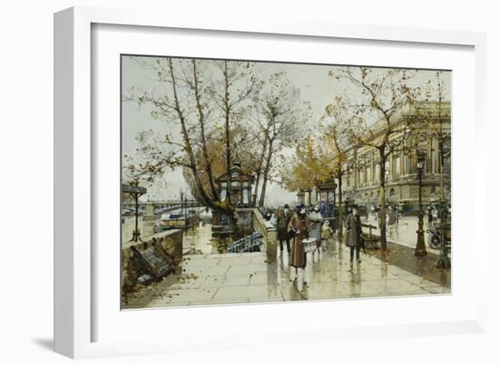 Le Quai De Louvre, Paris-Eugene Galien-Laloue-Framed Giclee Print