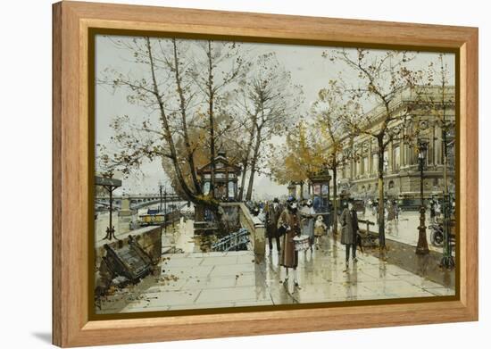 Le Quai de Louvre, Paris-Eugene Galien-Laloue-Framed Premier Image Canvas