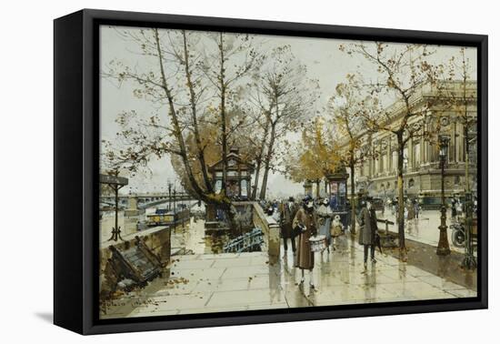 Le Quai de Louvre, Paris-Eugene Galien-Laloue-Framed Premier Image Canvas