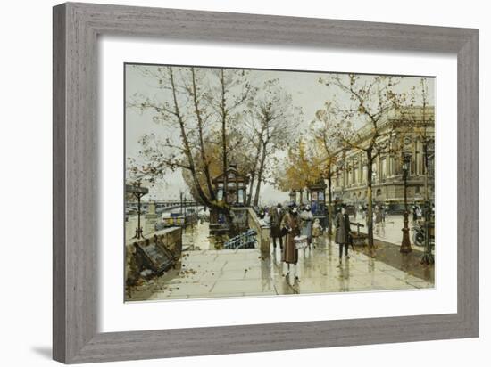 Le Quai de Louvre, Paris-Eugene Galien-Laloue-Framed Giclee Print