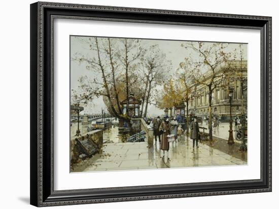 Le Quai de Louvre, Paris-Eugene Galien-Laloue-Framed Giclee Print