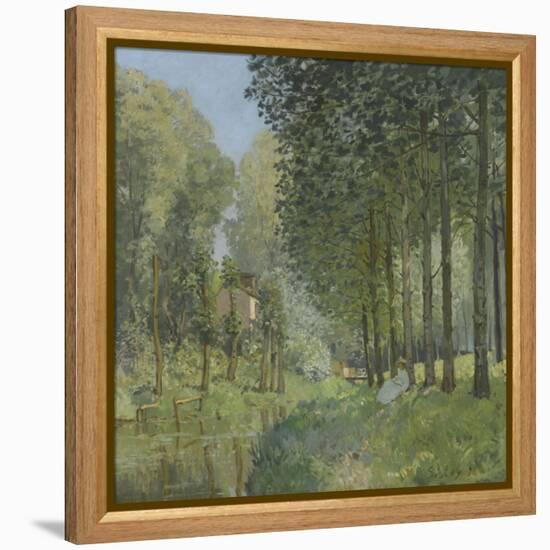 Le repos au bord du ruisseau.Lisière de bois-Alfred Sisley-Framed Premier Image Canvas