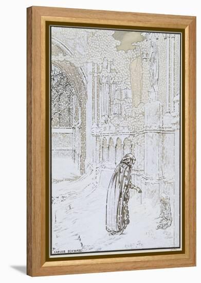Le Rêve : Enfant abandonné et personnage sous la neige prés d'une église-Carlos Schwabe-Framed Premier Image Canvas