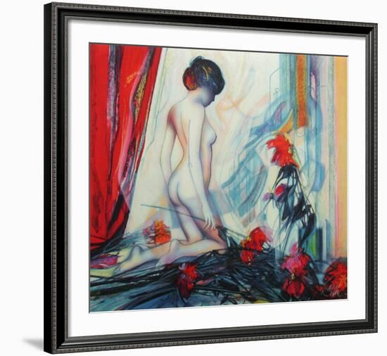 Le rideau rouge-Jean-Baptiste Valadie-Framed Premium Edition